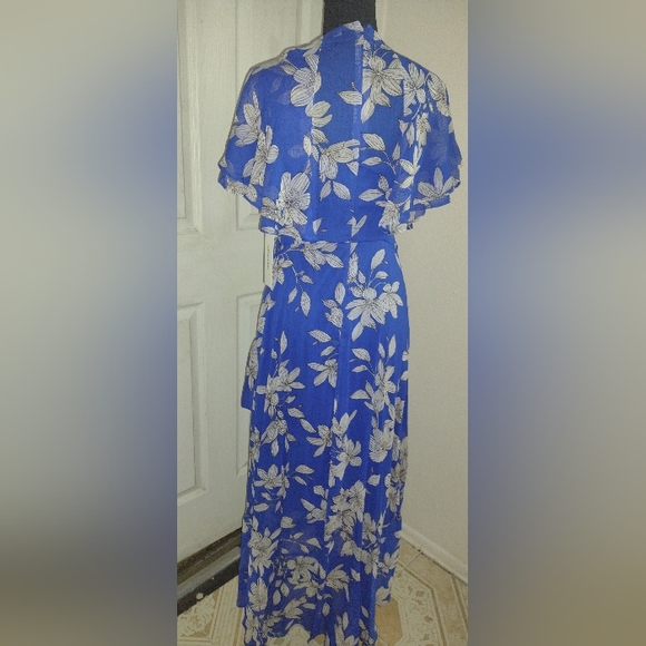 NWT Calvin Klein sz6 blue/white flower dress w tie on side zipper. - Picture 4 of 7